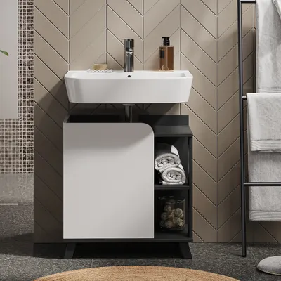 Obrázok produktu pre Vanity unit for washbasin Vicco Karen Antracit/biela 60 x 65 cm s dverami a otvorenými priehradkami, Model 54646
