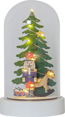Produktbild von LED Deko Nutkracker mit Glaskuppel + Timer 10 LEDs H 20cm