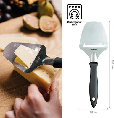 Zdjęcie produktu dla Tarka do sera – 21,5 cm – stalowe ostrze z plastikową rączką – czarno-srebrna – do sera i parmezanu