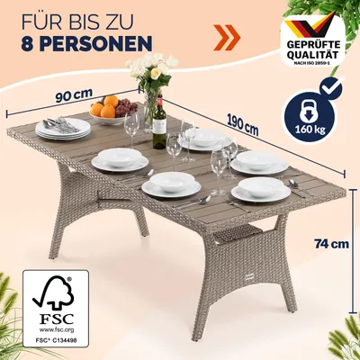 Immagine prodotto di Casaria Tavolo da Giardino in Polyrattan & WPC con Ripiano 190x90x74cm Altezza Regolabile Outdoor