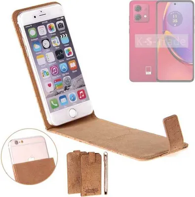 Produktbild von K-S-Trade Handyhülle kompatibel mit Motorola Moto G84 5G Kork Hülle Flipstyle Case Schutzhülle Kork Case Hülle Flip cover Klapphülle Klapp, braun