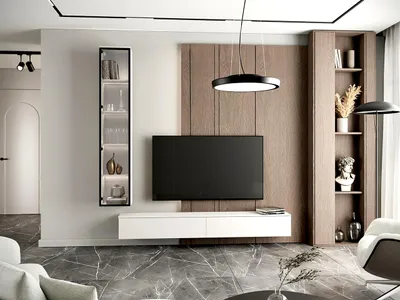 Produktbild von Wohnwand FIGO 2 in Weiß mit 200 cm breitem TV-Lowboard und PUSH-TO-OPEN Funktion