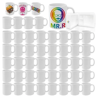 48er-Set Sublimationsrohlinge, Keramik-Kaffeetassen 325 ml, weiß