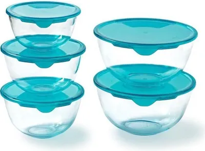 Image de PYREX - Lot de 5 Jattes avec Couvercle - 1x 0,5L + 2x 1L + 2x 2L