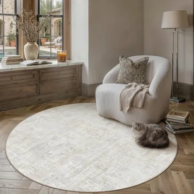 Zdjęcie produktu dla Okrągły dywan w kolorze beżowym, 120 cm, antypoślizgowy