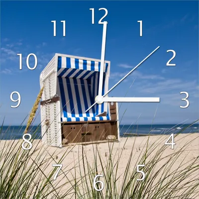 Produktbild von Wallario Design Wanduhr Strandkorb aus Echtglas, Größe 30 x 30 cm