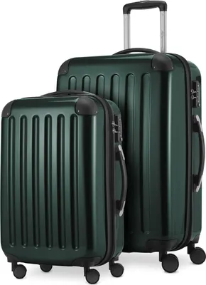 Produktbild von Alex - 2er Set Handgepäck + Mittelgroßer Koffer, Kofferset Resekofffer Trolleys Hartschale Polycarbonat glänzend,Waldgrün