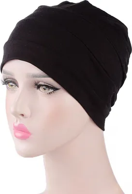 Produktbild von Einfarbige Männer Frauen Plissee Baumwolle Beanie Cap Haarausfall Schlafen Chemo Hut