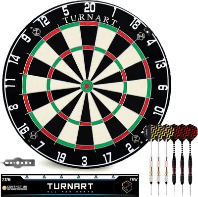 Produktbild von Dartscheibe Kork 45CM Steeldart Set 6 Dartpfeile Metallspitze Zahlenring Werkzeug Oche-Linie Wandhalterung