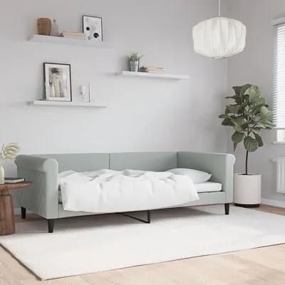Productafbeelding van Dagbed in lichtgrijs, 90x190 cm, fluweel. Slaapbank met lattenbodem, multifunctioneel bed, gastenbed, bankbed zonder matras, slaapbank voor woonkamer en slaapkamer