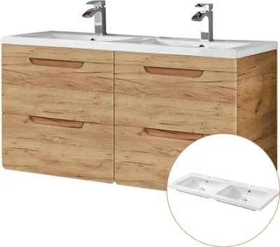Produktbild von Doppel-Waschtisch 121cm Wotan Eiche Nb. LUTON-56-CRAFT Keramikwaschbecken B/H/T ca. 121/63/46 cm