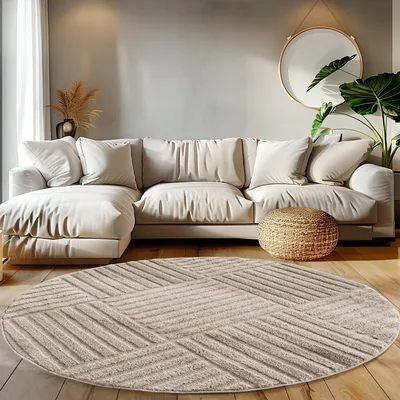Produktbild von Teppium Hochflor Teppich Wohnzimmer Skandinavische Boho Design 3D Optik Teppich Shaggy Flauschig Weich, Grösse: 80 cm Rund