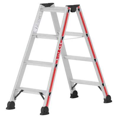 Image de Escabeau à marches Hymer, accessible des deux côtés, 2x4 marches, hauteur escamotable 0,90 m, hauteur de portée 2,42 m, poids 4,5 kg