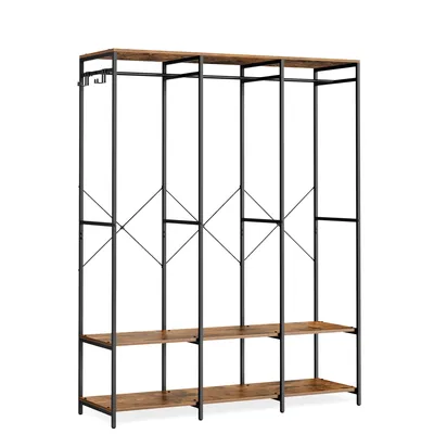 Produktbild von SONGMICS Kleiderschrank offen, Garderobenständer mit Kleiderstange, Ablagen, abnehmbare Haken, 40 x 141 x 180 cm, Vintagebraun