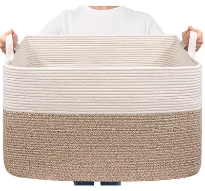 Immagine prodotto di Cesto per la biancheria da 85 litri, cesto portaoggetti, cesto per giocattoli, cesto per coperte, colore bianco e marrone, dimensioni 60x40x35 cm