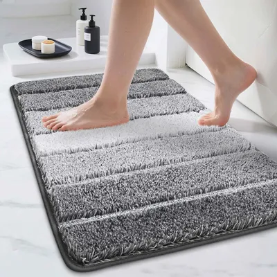 Produktbild von Badematte 50 x 75 cm, weich, rutschfest, waschbar, Badevorleger für Dusche und Badezimmer, grau