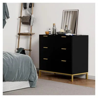 Produktbild von Schwarze Kommode mit Schubladen, Kommode für Schlafzimmer, Schubladenkommode mit viel Stauraum, Kommode für Wohnzimmer, Kinderzimmer, Büro 80 x 40 x 75 cm