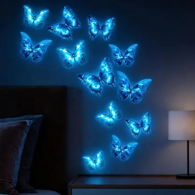 Schmetterlings-Wandaufkleber, 12 Stück, Glow-in-the-Dark, Muschel-Muster