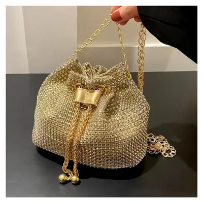 Produktbild von Clutch Damen Glitzer Pailletten Strassstein Klein Elegant Abendtasche Handtasche mit Kette für Prom Hochzeit Party Bankett(Gold)