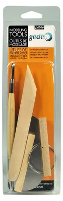 Produktbild von Pébéo Gédéo 4 Modellierwerkzeuge für Ton – Schlinge, Modellierholz, Glättspachtel & Schneidedraht – Töpfer- & Bildhauer-Set – Holz & Metall