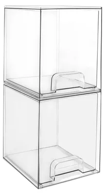 Image de Organisateur de maquillage empilable et solution de rangement, tiroirs en acrylique transparent avec poignées pour ranger le maquillage sur la coiffeuse, sous le plan de travail, dans les placards de cuisine, le garde-manger, ainsi que pour organiser et ranger des objets dans toute la maison.
