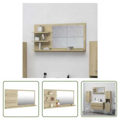 Obrázek produktu pro The Living Store Koupelnové zrcadlo Sonoma dub 90x10,5x45 cm materiál na bázi dřeva
