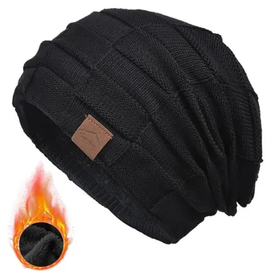 Produktbild von Strickmütze Damen Herren Winter Slouch Beanie Warm Weich Acryl Einheitsgröße Schwarz