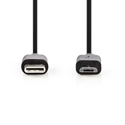 Produktbild von Nedis USB-Kabel - USB 2.0 - USB-C Stecker - USB Micro-B Stecker - 18 W - 480 Mbps - Vernickelt - 1.00 m - Rund - PVC - Schwarz - Label