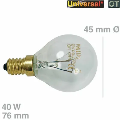Produktbild von Lampe Glühbirne E14 40W Universal für Mikrowelle Backofen Kühlschrank 00057874