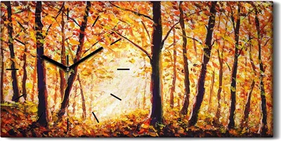 Produktbild von Leinwand Wanduhr Wandkunst Uhr 60x30 Gemälde Wald Bäume Herbst Blätter Kunst - schwarze Hände