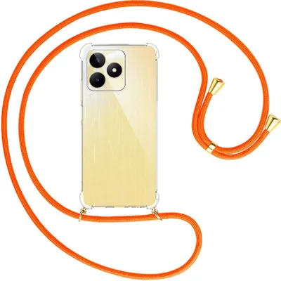 Produktbild von Handykette Backcover-Schutzhülle mit Band (Metall goldfarben) für Realme C53 (RMX3760, 6.74'') - neonorange