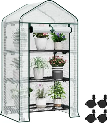 Produktbild von WOLTU Gewächshaus mit Rollen, Foliengewächshaus mit 3 Regalen, 70x130x50 cm : Weiß Farbe: Weiß