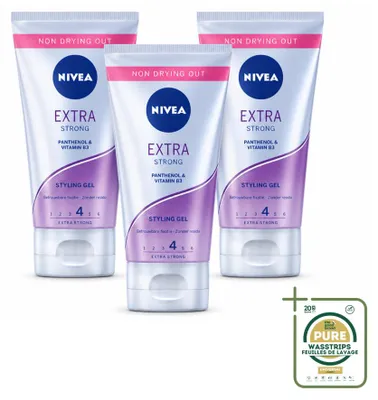 Imagen del producto de 3 unidades de gel moldeador NIVEA Extra Fuerte - 150 ml - Paquete de suministro