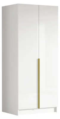 Produktbild von MIRJAN24 Kleiderschrank Bono I, Schlafzimmer, Drehtürenschrank, mit Kleiderstange, Modern, Garderobenschrank, Metallgriffe (Farbe: Weiß / Weiß Hochglanz + Gold)