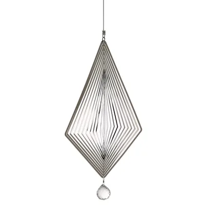 Produktbild von Casablanca Windspiel "Crystal Diamond" Edelstahl silberfarben ausgelaserter Diamant mit massiver Kugel an Drahtseil (L. 53 cm) zum Hängen H: 88 cm B: 19 cm 50317
