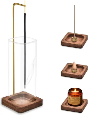 Produktbild von Holz-Wanderräucherpfeifenhalter mit abnehmbarem Glas-Aschenbecher - Moderne Design - Ideal für Meditation und Yoga - Schlafzimmer-Homeoffice Dekoration