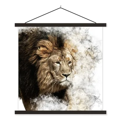 Produktbild von MuchoWow® Textilposter Löwe - Rauch - Tiere 40x40 cm mit schwarzem Rahmen - Fotos