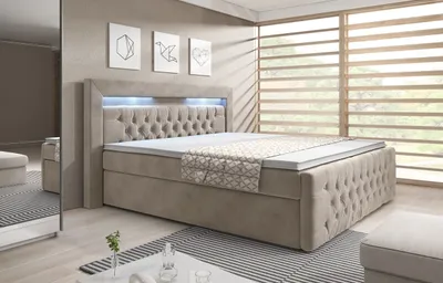 Produktbild von Moebelfest Boxspringbett 180x200 cm mit Bunt LED-Beleuchtung: Polsterbett mit 2 Bettkästen, 2 Taschenfederkernmatratzen 7 Zonen, Topper sowie Kopf- und Fußteil (Ascona in Beige)