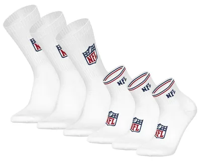 Produktbild von NFL Uni Socken, 6er Pack - NFL Shield 3Pack Crew Socks, 3Pack Quarter Socks, Streifen, Logo, Baumwollmischung Weiß 39-42