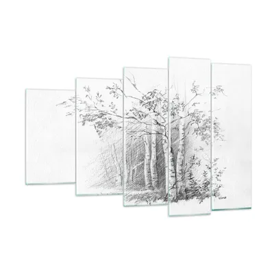 Produktbild von Bilder auf glas - 5 Teile - Skizze Wald Birke - 150x100cm - Glasbilder - Wandbilder - Bilder - zum Aufhängen bereit - Wanddekoration aus Glas - Glas Bilder - Wandbild auf Glas - GEG150x100-4280