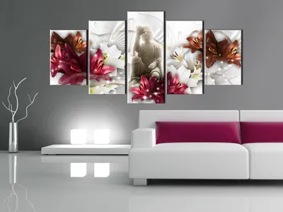 Produktbild von Akustikbild Buddha Blumen 200x100 cm Bilder Akustikschaum Hochleistungsschallabsorber Schallschutz Leinwand 5 tlg Wandbild Raumakustik Schalldämmung h-C-0035-b-n