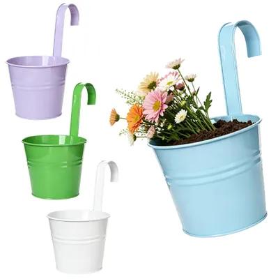 Imagen del producto de Macetas colgantes de metal, con un diámetro de 16 cm, juego de 4 unidades, para balcón y jardín