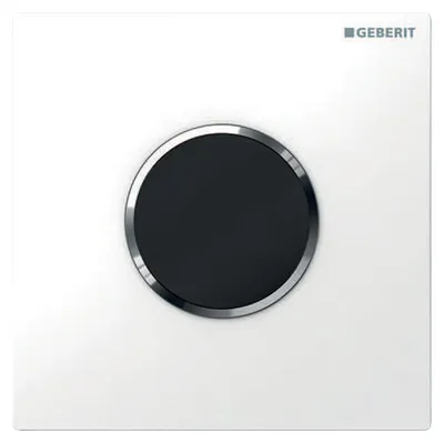 Produktbild von GEBERIT Urinalsteuerung HyTronic Sigma 10 berührungslos Infrarot Batteriebetrieb Platte weiß glänzend / Dekorrring chrom 116.035.KJ.1