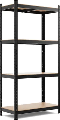 Zdjęcie produktu dla Regały do dużych obciążeń COSTWAY, 4-poziomowe regały magazynowe z metalową ramą, regały metalowe o nośności do 720 kg, regały bezśrubowe, regały piwniczne, regały warsztatowe, 80 x 40 x 160 cm (czarne)