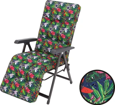 Produktbild von Bjird Liegenauflage Auflage für Gartenstuhl mit Fußstütze, Auflage für Gartenliege Liegestuhl mit mit Bindebänder und Gummi-Befestigungsbänder - 160 x 50 cm, Blumen und Blätter