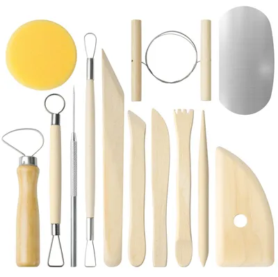 13-teiliges Modellierwerkzeug-Set, Holz/Metall, für Keramik & Ton