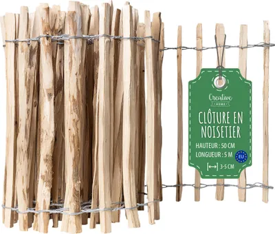 Image de Creative Home Clôture en Bois de Noisetier - 50 cm x 5 m Espacement de 3-5 cm