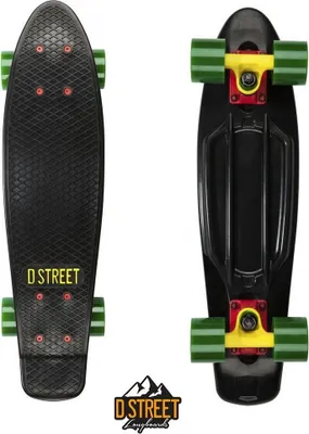 Produktbild von D Street Polyprop Mini Cruiser Kinder Retro Skateboard Schwarz/Rasta