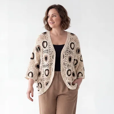 Produktbild von Strickjacke Damen leichte Sommerjacke Häkel Look 42 44 46 Baumwolle Cardigan