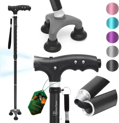 Imagen del producto de Bastón ajustable con luz, plegable y con base giratoria. Bastón para viajes, ideal para personas mayores, tanto para hombres como para mujeres